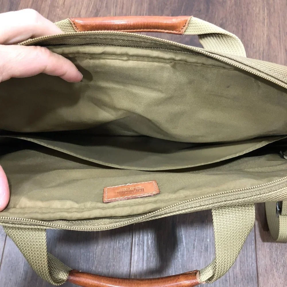 Hartmann Laptop Bag Nylon Tan Brown Leather Trim Shoulder Strap Crossbody